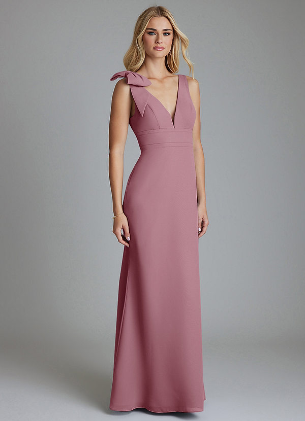 Azazie Taro Bridesmaid Dresses Vintage Mauve Sheath Bow Chiffon Dress image1