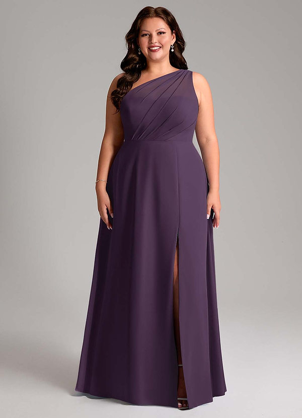 Azazie Phaedra Bridesmaid Dresses Plum A-Line One Shoulder Chiffon Dress image1