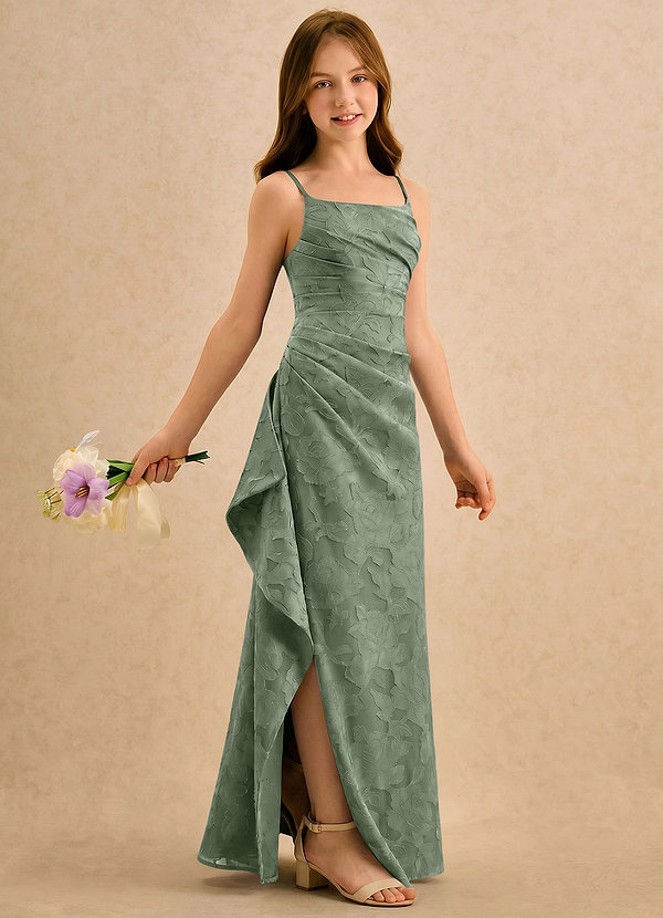 Azazie Cannoli Girls Formal Sukienki dla dziewczynek sypiących kwiaty Linia A Pofałdowany Kwiatowe wypalenie Długość podłogi Sukienka image1