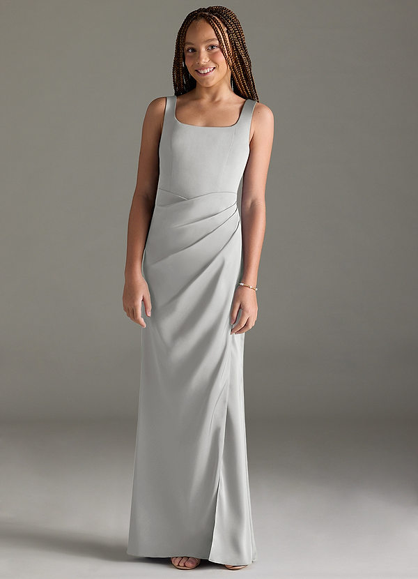 Azazie Mero Junior Silver Mermaid Pleated Stretch Satin Dress image1