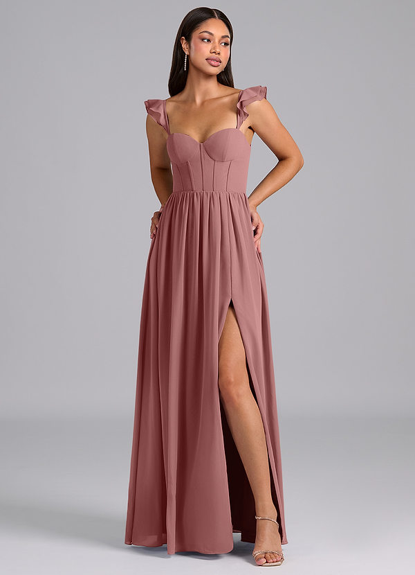 Azazie Denisse Suknie dla druhen Linia A Marszczony Szyfon Do ziemi Sukienka image1