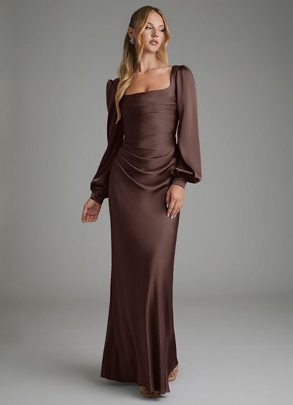 Azazie Brianna Brautjungfernkleider Meerjungfrau-Linie Korsett Stretch-Satin Kleid Ganache image1