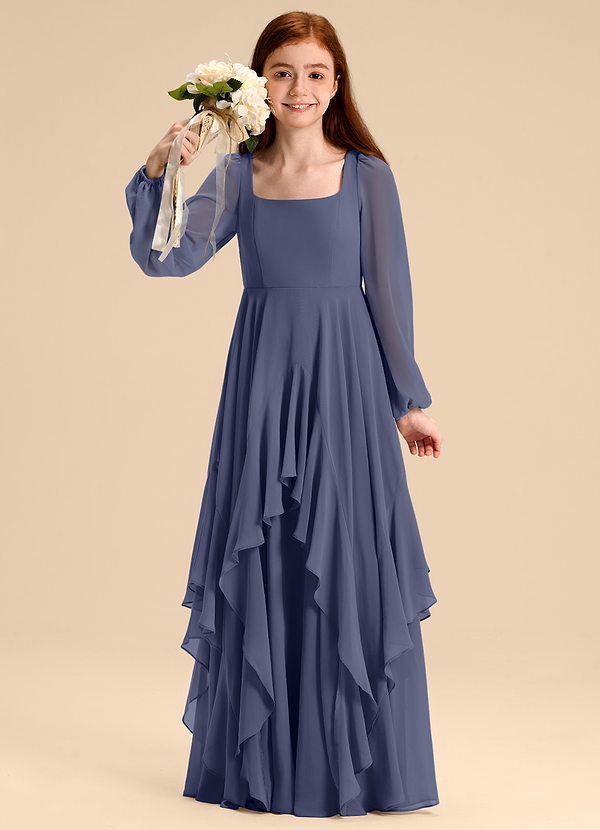 Azazie Clara Junior Abito A-Line in Chiffon Blusa Stormy image1
