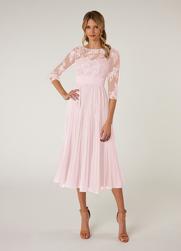 Azazie Tutu Mother of the Brides Dresses Blushing Pink A-Line Boatneck Lace Chiffon Dress image1