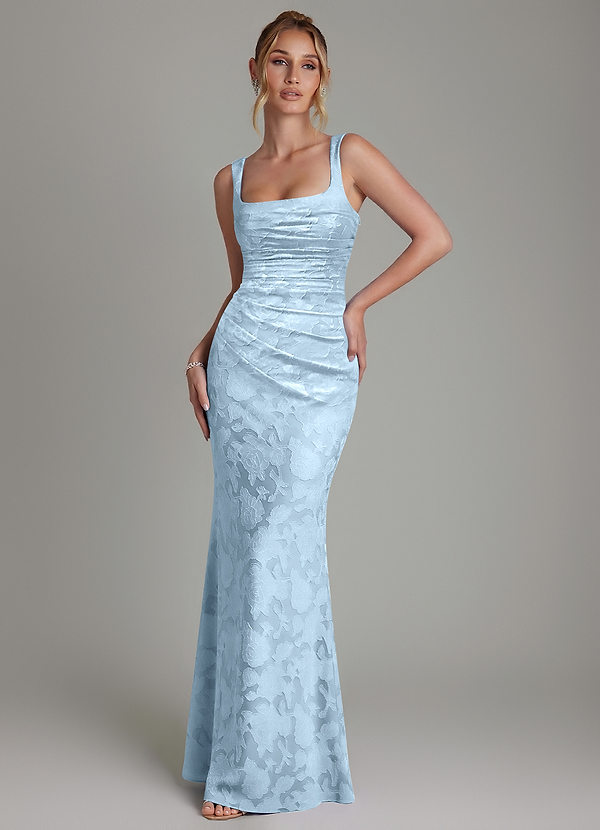 Azazie Agustina Bridesmaid Dresses Sky Blue Mermaid Corset Floral Burnout Dress image1