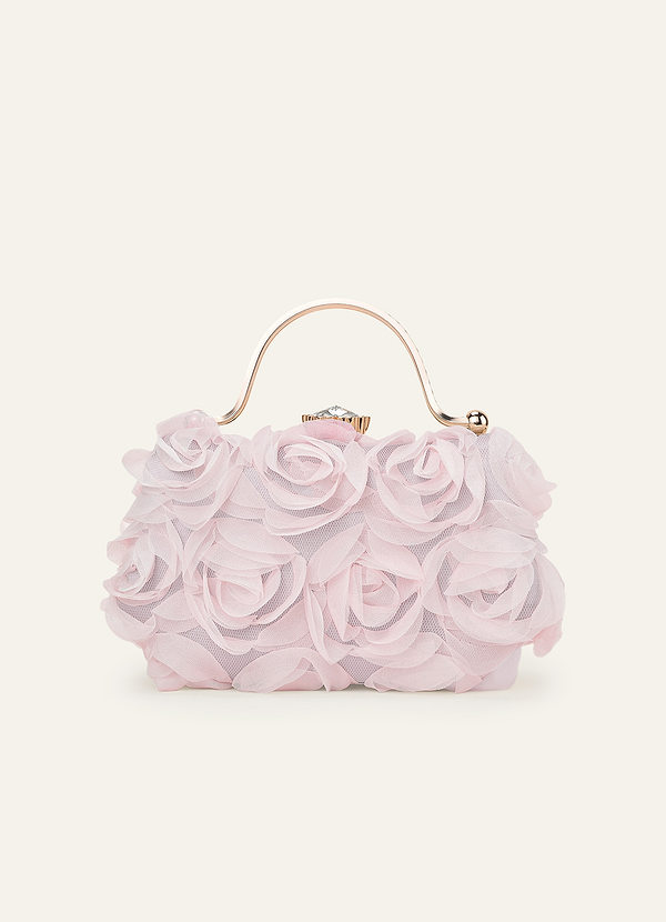 front 3D Floral Embellished Handbag with Rhinestone Top Handle