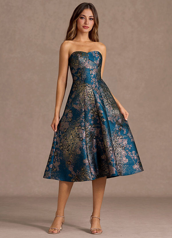 Blakely Teal Floral Midi Dress image1