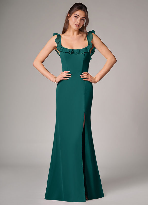 Azazie Callie Bridesmaid Dresses Peacock Mermaid Side Slit Chiffon Convertible Dress image1