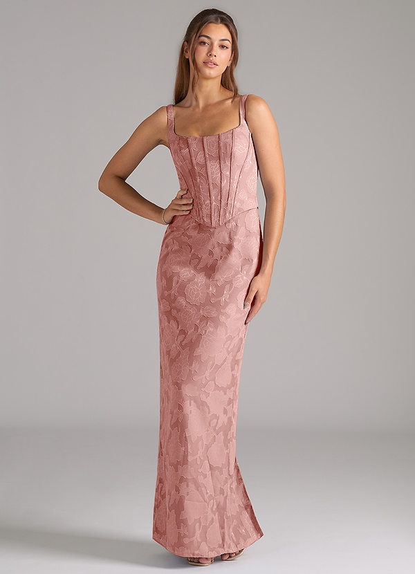 Azazie Kenna Robes Demoiselle d'honneur Robe Fourreau en Blumen-Burnout Fente Latérale Rosette image1
