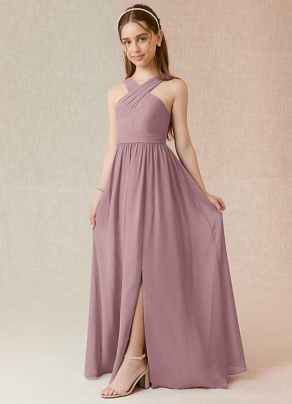 Azazie Jiya Junior Dusty Rose A-Line Pleated Chiffon Dress image1