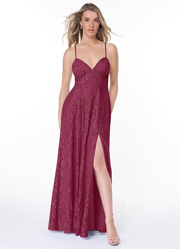 Azazie Dellana Bridesmaid Dresses A-Line Lace Floor-Length Dress image1