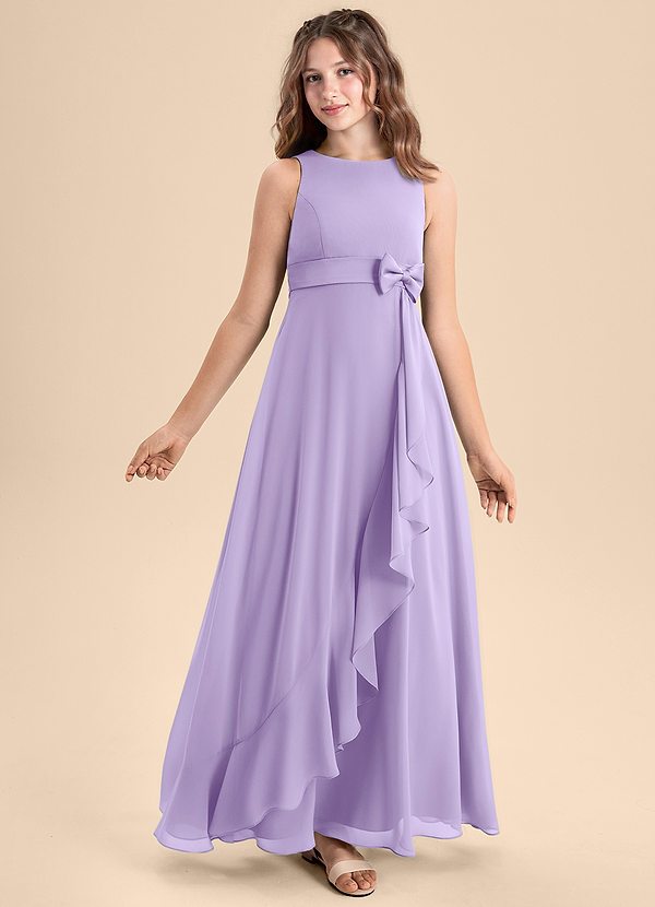 Azazie Lilenne Junior Vestido de Lila de Gasa de Corte en A con Lazo image1