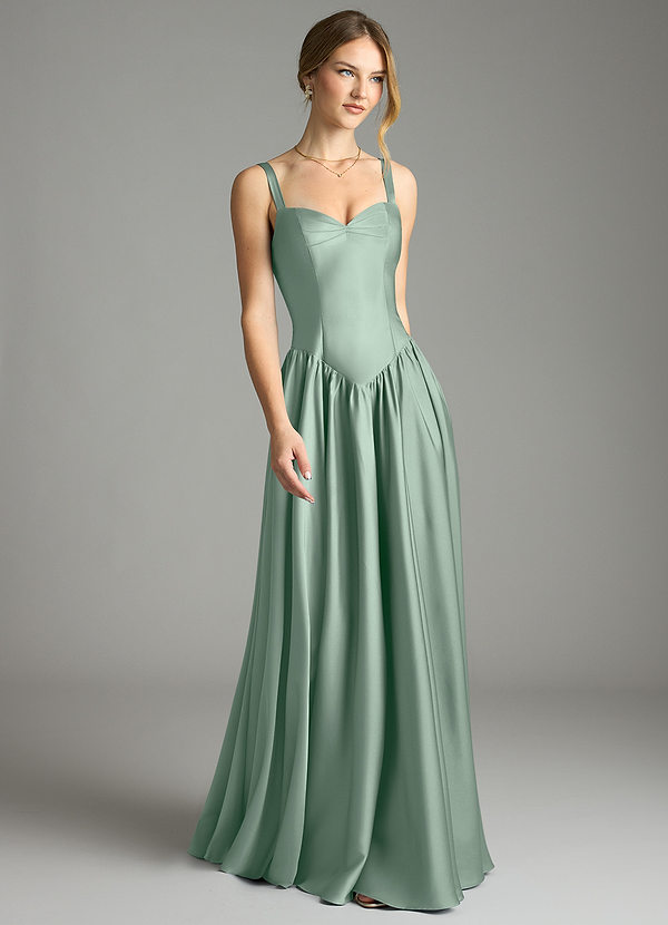 Azazie Evadina Agave Stretch Satin Bridesmaid Dresses | Azazie