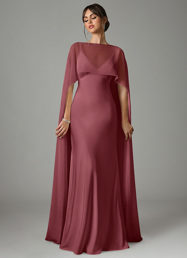 Azazie Stefania Robes Demoiselle d'honneur Robe Trapèze en Satin extensible Rose Du Désert image1