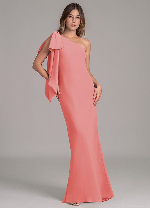 Azazie Capri Bridesmaid Dresses Coral A-Line One Shoulder Chiffon Dress image1