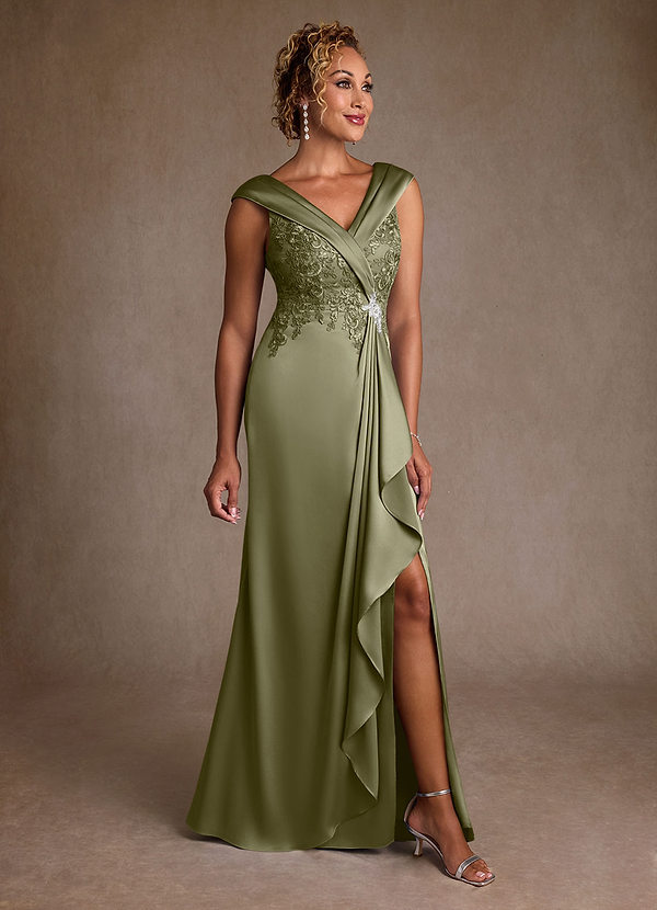 Azazie Santa Monica Mother of the Brides Dresses Pistachio A-Line Lace Dress image1