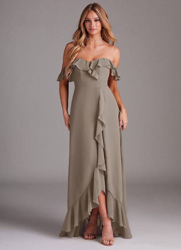 Azazie Lyra Bridesmaid Dresses Taupe A-Line Chiffon Convertible Dress image1