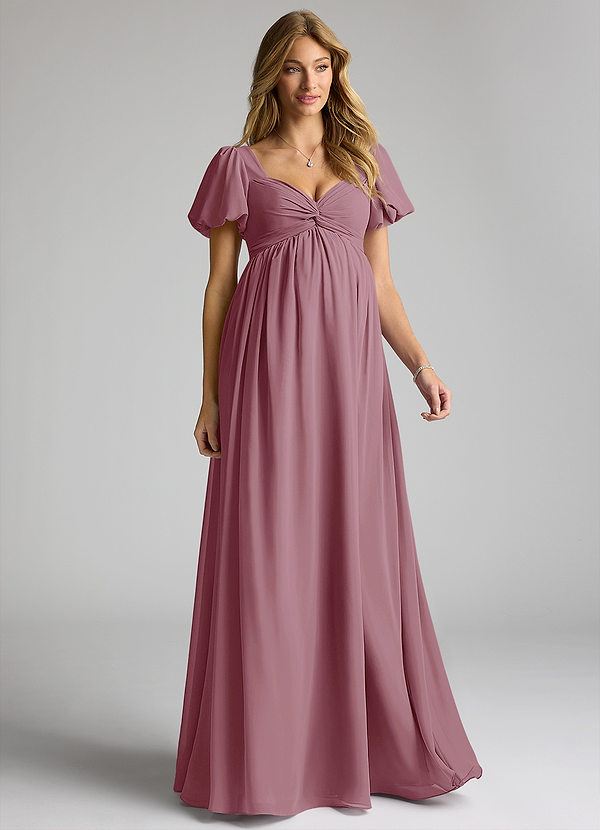 Azazie Madisynn Maternity Bridesmaid Dresses Bow Chiffon Floor-Length Dress image1