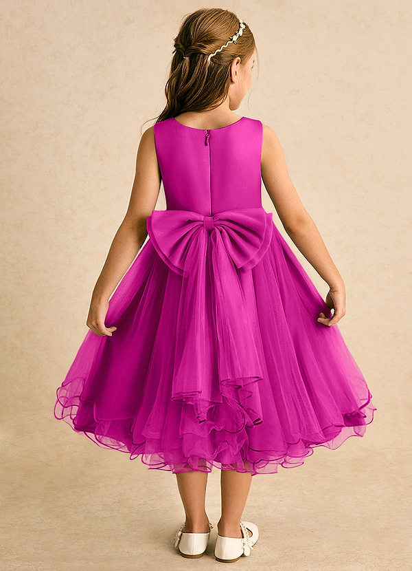 Azazie Lass Flower Girl Dresses Fuchsia A-Line Bow Tulle Dress image1