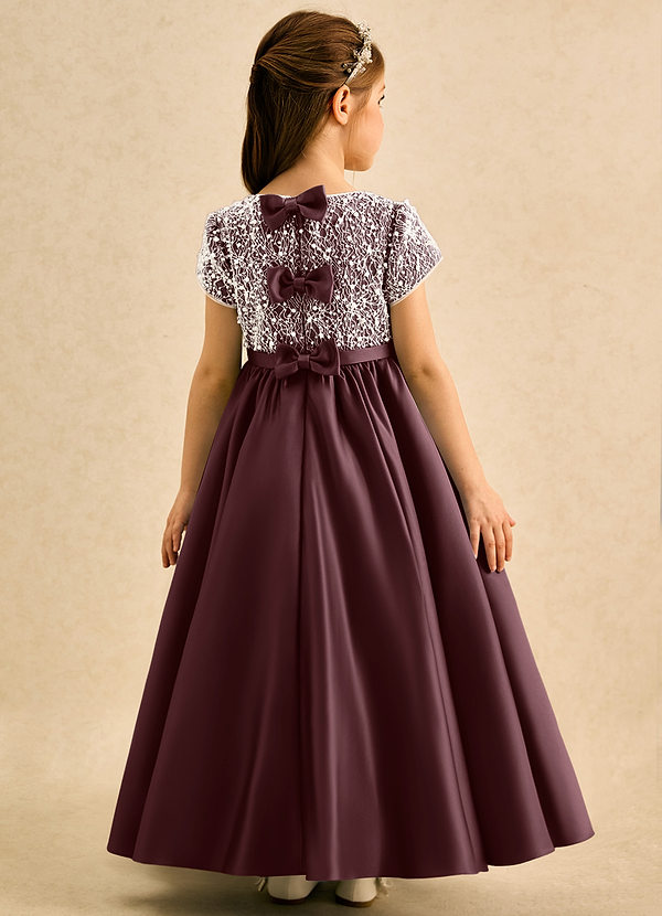 Azazie Cashew Flower Girl Dresses Sangria Ball-Gown with Sleeves Matte Satin Dress image1