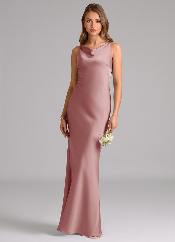 Azazie Allettie Bridesmaid Dresses Dusty Rose Mermaid Stretch Satin Dress image1