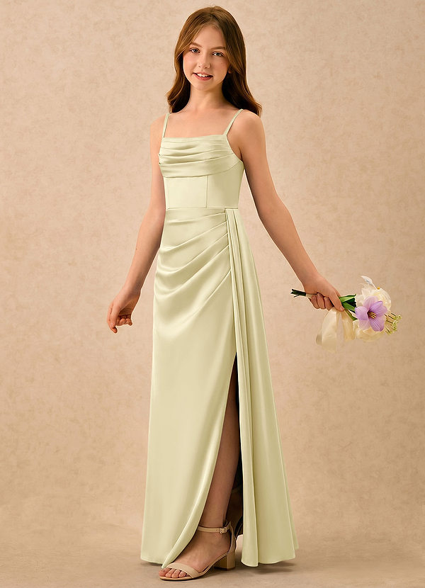 Azazie Shyla Girls Formal Flower Girl Dresses Lemon Sorbet Sheath Pleated Stretch Satin Dress image1