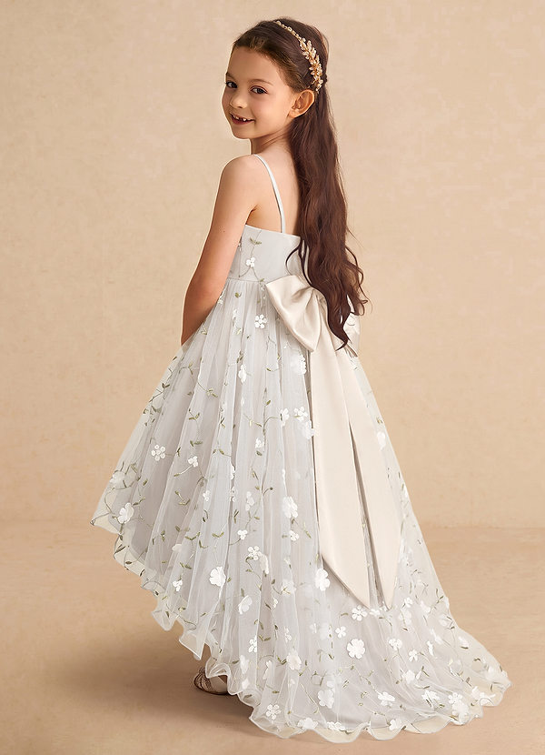Azazie Celia Flower Girl Dresses White Alabaster A-Line Spaghetti Strap Tulle Dress image1