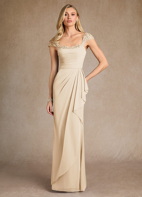 Azazie Belfast Mother of the Brides Dresses Champagne Sheath Lace Mesh Dress image1