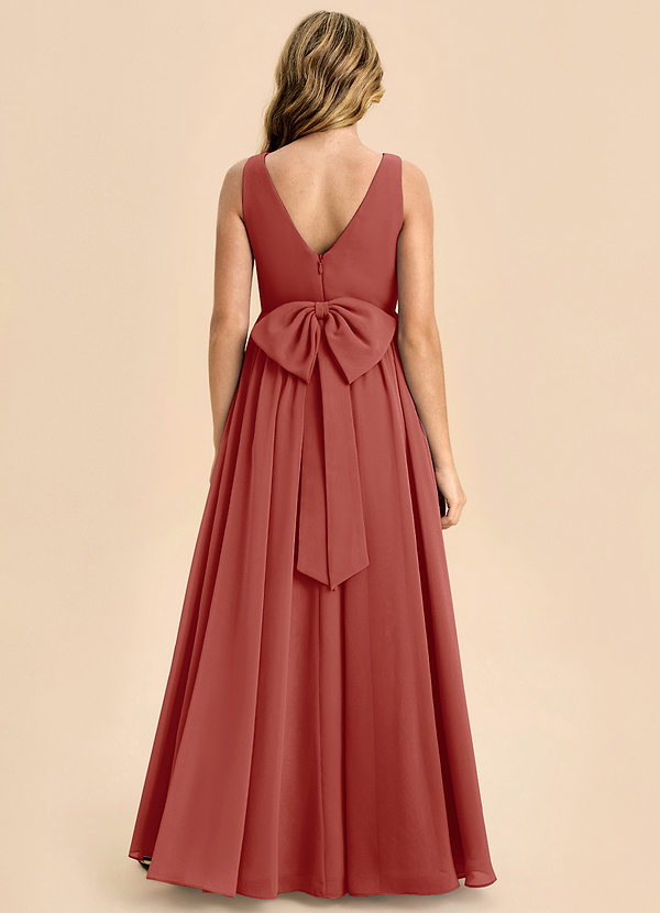 Azazie Hathaway Junior Terracotta A-Line Bow Chiffon Dress image1