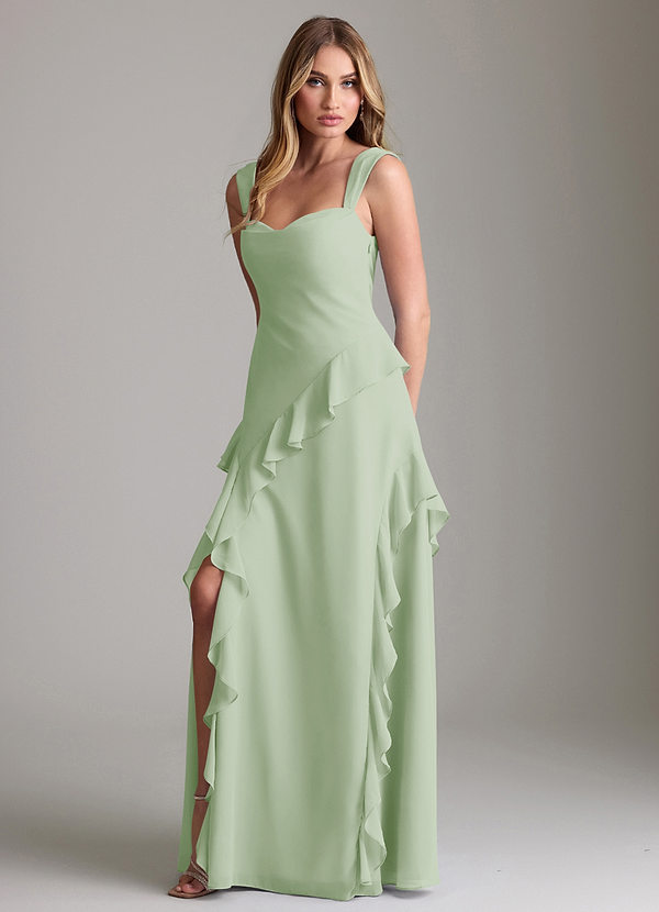 Azazie Sloane Vestidos Dama de Honor Vestido de Salvia Polvorienta de Gasa de Corte en A con Escote de Corazón image1