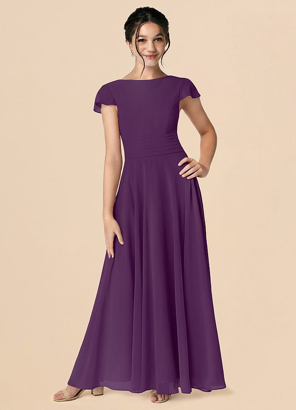 Azazie Payton Grape A-Line Bow Chiffon Dress image1