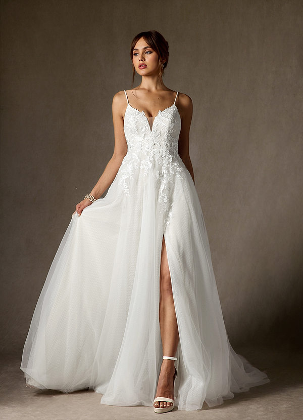 Azazie Nikita Wedding Dresses Diamond White A-Line Sequins Tulle Dress image1