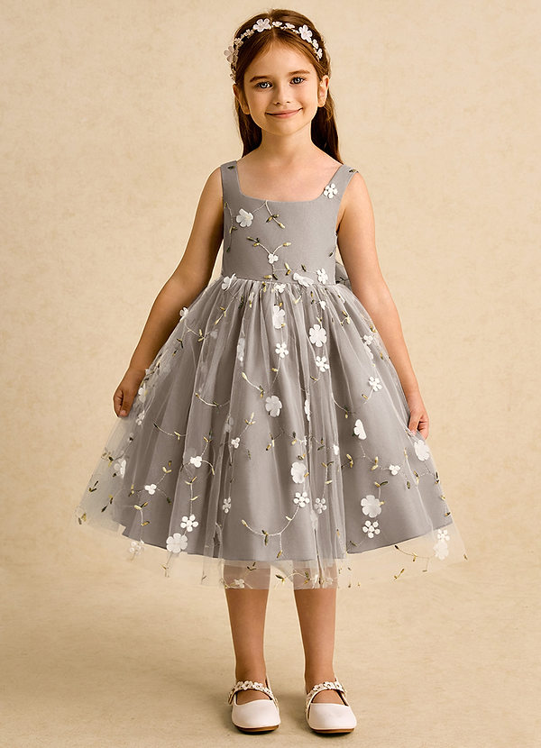 Azazie Bean Flower Girl Dresses Taupe Ball-Gown Sleeveless Tulle Dress image1