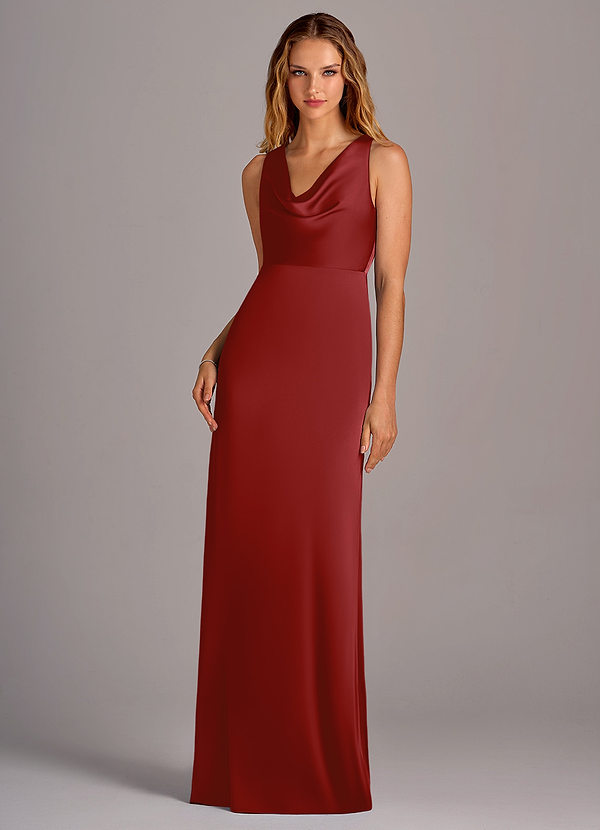 Azazie Wrenlee Bridesmaid Dresses Pomegranate A-Line Stretch Satin Dress image1