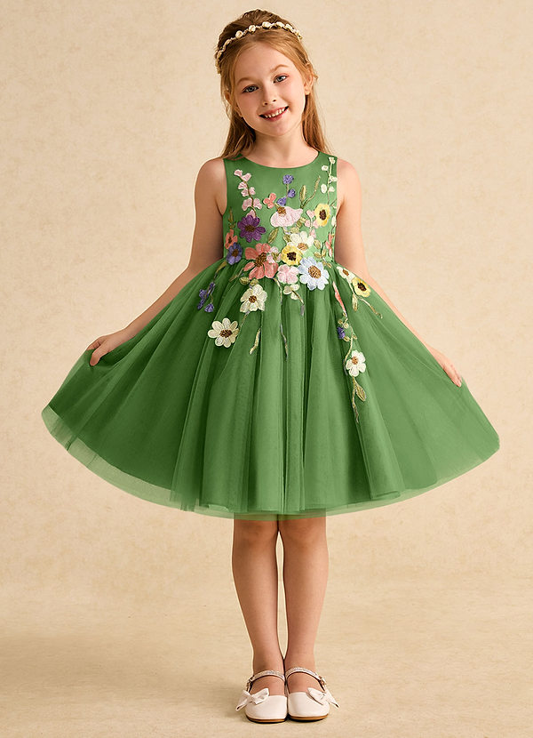 Azazie Prima Flower Girl Dresses Basil A-Line Bow Tulle Dress image1
