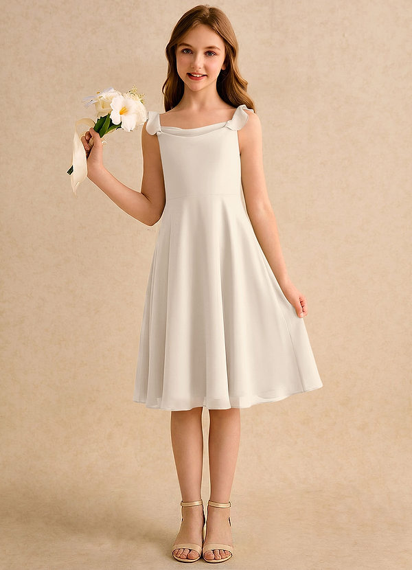 Azazie Pup Girls Formal Flower Girl Dresses White Alabaster A-Line Pleated Chiffon Dress image1