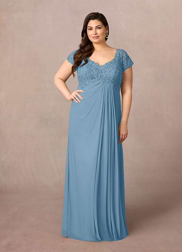 Azazie Macy Mother of the Brides Dresses Steel Blue A-Line V-Neck Sequin Lace Lace Dress image1