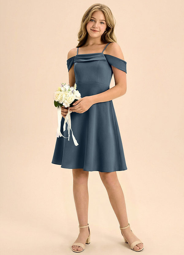 Azazie Anselie Junior Klä av A-Line i Stretch Satin Plisserad image1