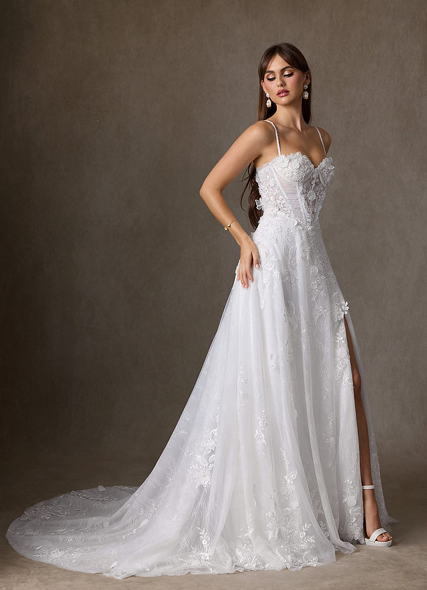 Azazie Ramina Wedding Dresses Diamond White A-Line Sweetheart Neckline Lace Dress image1