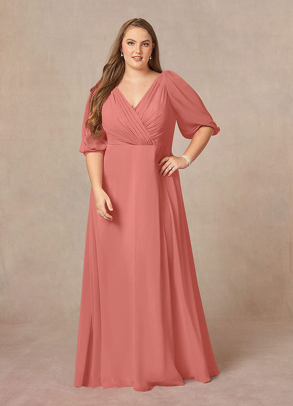 Azazie Bronwyn Abiti da Mamma Sposa Abito A-Line in Chiffon Increspato con Scollo a V Salmone Rosa image1