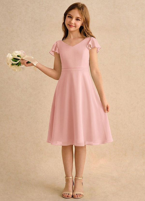 Azazie Narin Girls Formal Klänningar för brudeflicka Klä A-Line i Chiffong med ärmar image1