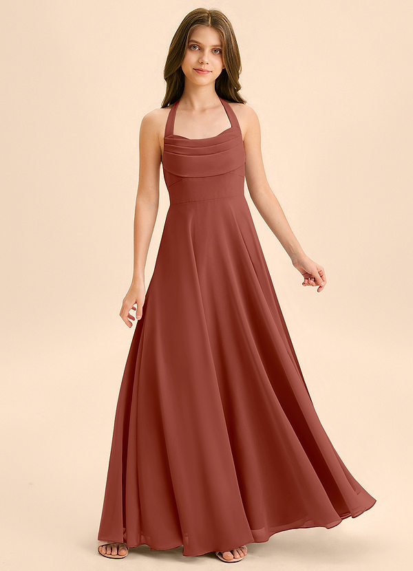 Azazie Kady Junior A-Linie Herzausschnitt Chiffon Kleid Rotbraun image1