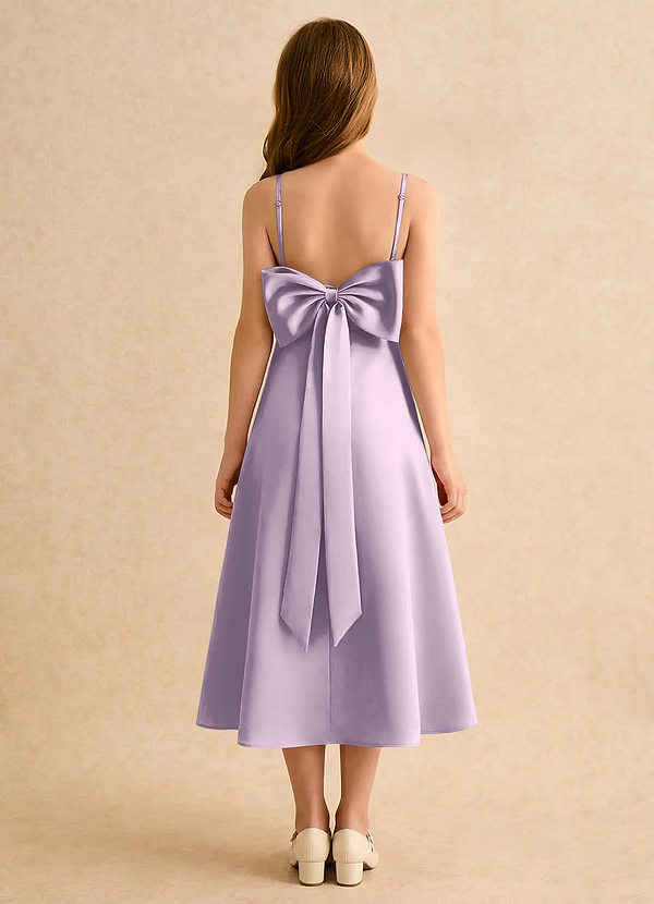 Azazie Jaella Girls Formal Sukienki dla dziewczynek sypiących kwiaty Linia A Pofałdowany Matowy satynowy Długość herbaty Sukienka image1