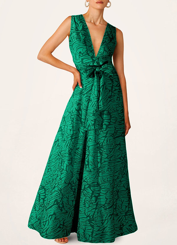 front Adorable Essence Green Print Maxi Dress