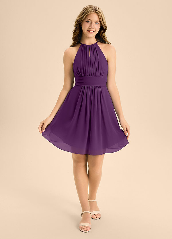 Azazie Bonnie Junior Grape A-Line Pleated Chiffon Dress image1