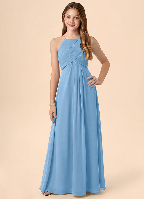 Azazie Ginny Junior Powder Blue A-Line Pleated Chiffon Dress image1