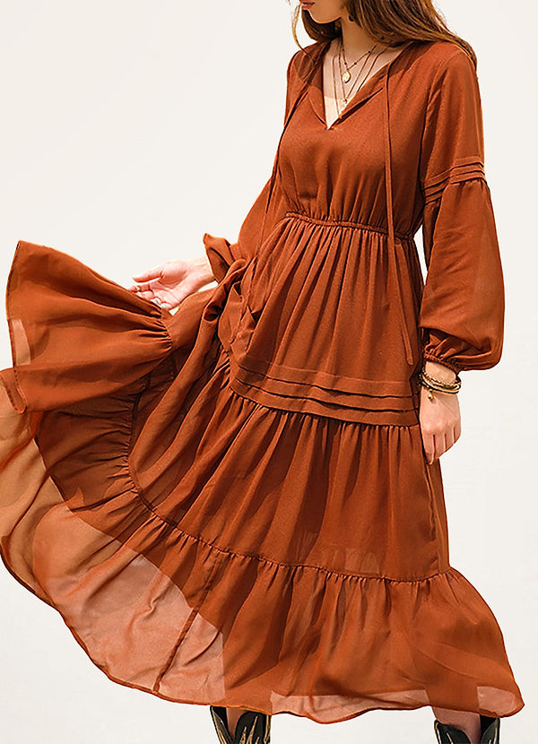 front Gibsonia Brown Long Sleeve Maxi Dress