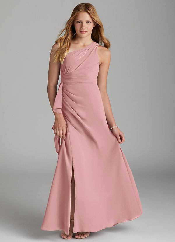 Azazie Maive Junior Dusty Rose A-Line Pleated Chiffon Dress image1