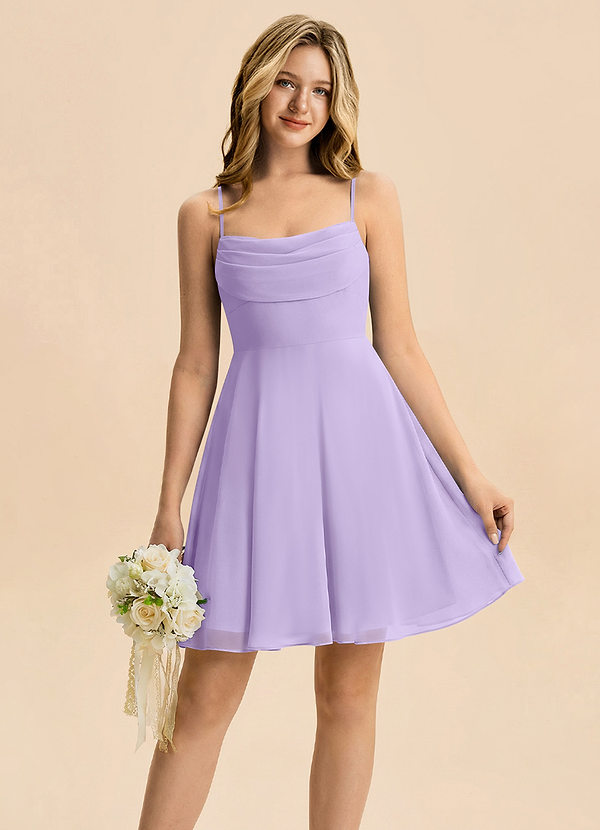 Azazie Bear Junior Lilac A-Line Pleated Chiffon Dress image1