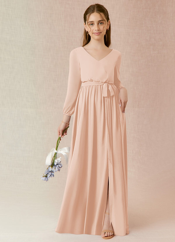 Azazie Angelica Junior Abito A-Line in Chiffon Plissettato Rosa Inglese image1